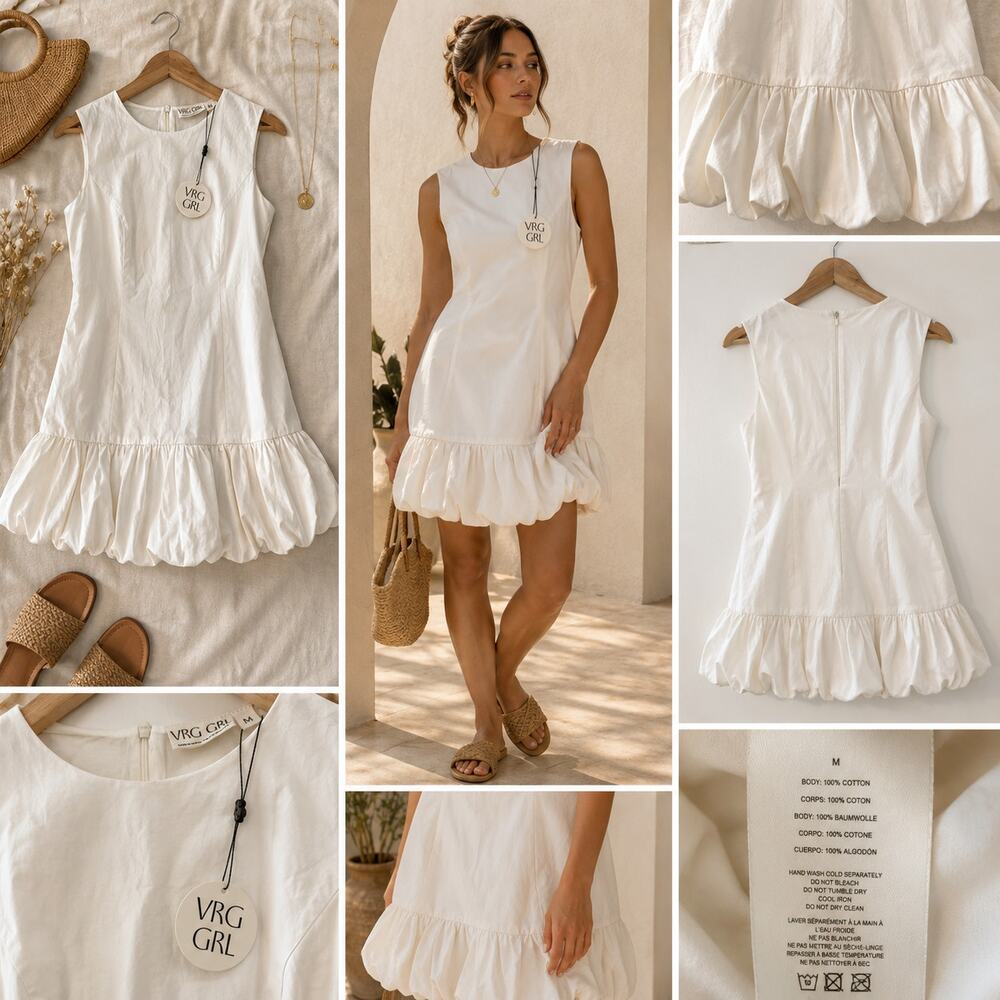 VRG GRL White Bubble Hem Mini Dress | NWT Medium ✨